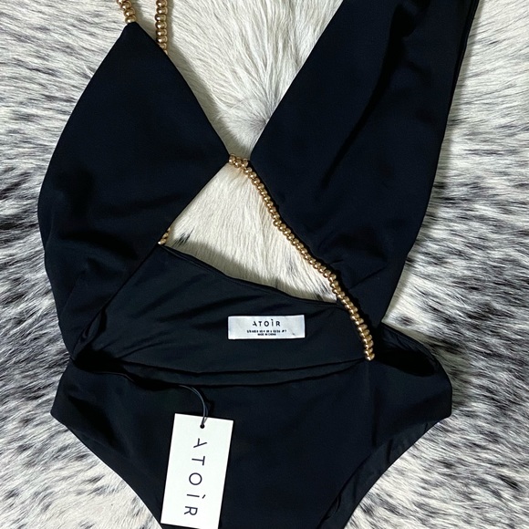 ATOIR V-NECK BEAD STRAP BODYSUIT, BLACK SZ US/4 NWT! - Picture 4 of 8